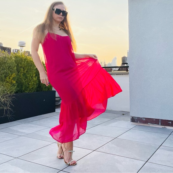 ZARA RIBBED DRESS VOLUMINOUS DRESS WITH BRAIDED STRAPS Fuchsia - Picture 14 of 16